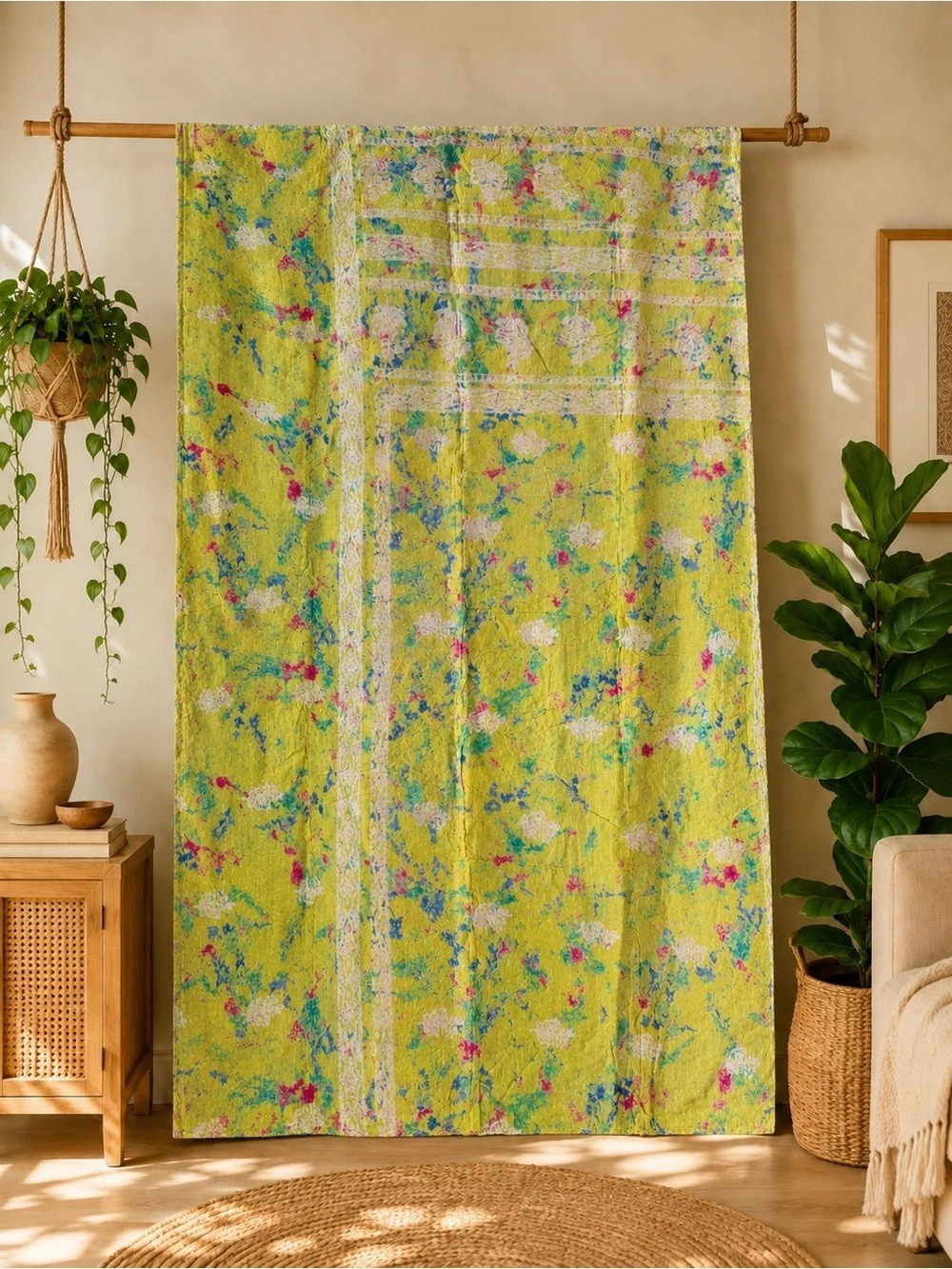 Handmade Reversible Indian Vintage Twin Kantha Quilt